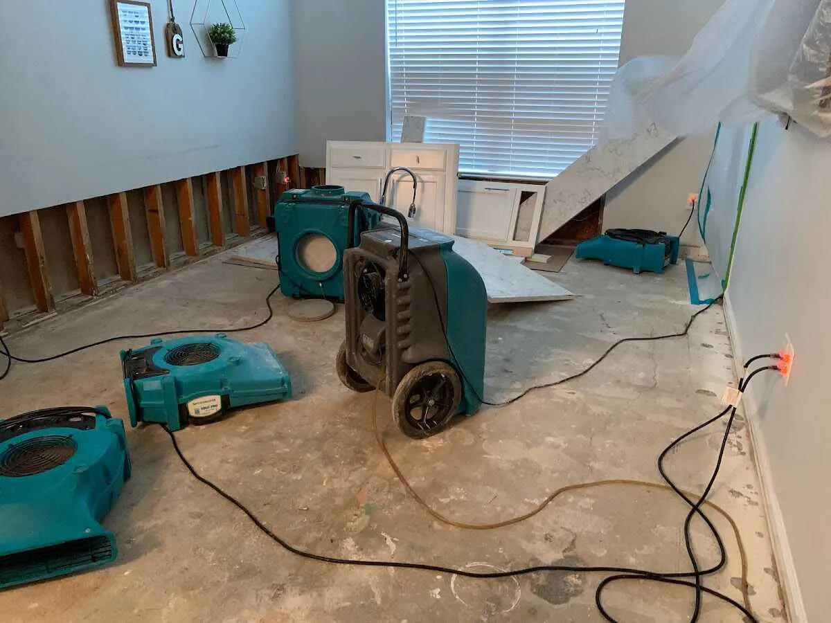 Dehumidifier in flood-cut room for Water Damage Restoration in Blackwell